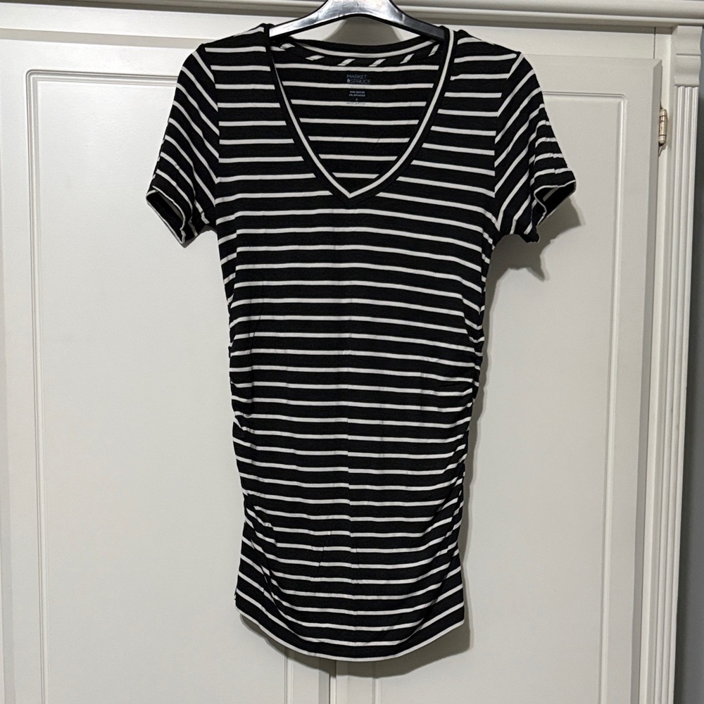 Maternity: Black & White Striped V-Neck Women’s Top